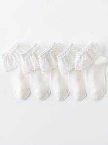 5 pares de calcetines de media caña blancos de malla y encaje para niños, calcetines accesorios transpirables para volver al colegio, calcetines dulces para niñas - Multicolor - Ver 13