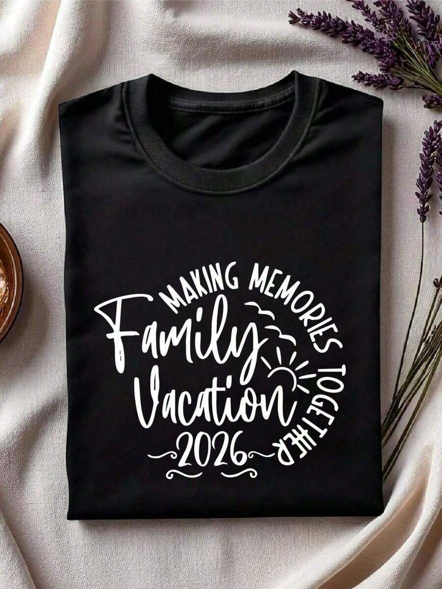1 camiseta para viaje familiar de vacaciones 2026, camiseta para viaje familiar, camiseta para viaje familiar a la playa, camiseta de manga corta a juego para vacaciones familiares, regalo de viaje. GA402180g 100% Algodón - Negro - Ver 1