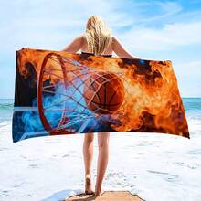 1 Peça Toalha de Praia com Estampa de Basquete, Cobertor de Praia Extra Grande de Microfibra Super Macia, Toalha de Banho Super Absorvente, Adequada para Viagem, Piscina, Mergulho, Surfe, Ioga, Camping, Disponível em Vários Tamanhos, Acessórios de Praia para Praia, Piscina, Viagem, Camping, Ioga - Basquete com fogo - Visão 8