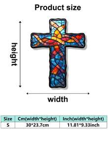 1pc Colorful Glass Textured Cross Iron Wall Decor, Vintage Style Wall Hanging Ornament, Retro Religious Home Decor Hanging Piece, Suitable For Bathroom, Living Room, Bedroom, Wall Decoration - Cross - View 12