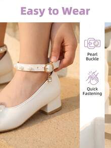 A Pair Of New 2026 Style Girls' Shoes, With Ribbon Decoration + Round Toe Buckles. The Soft Sole Is Suitable For Daily Walking / Spring Outings. - White - View 2