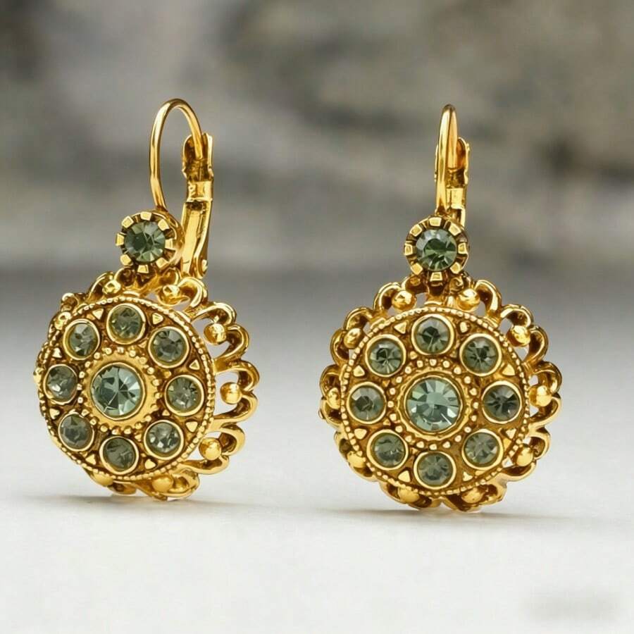Vintage Elegant Hollow Flower Zirconia Pendant Earrings, Handmade Accessories Suitable For Daily Wear, Perfect Gift For Women - Gold - View 1