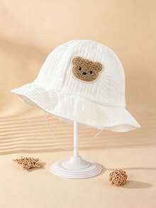 1pc Cute Bear Patch Baby Bucket Hat, Lightweight Breathable Adjustable Chin Strap Infant Bucket Hat - 1PC - View 5