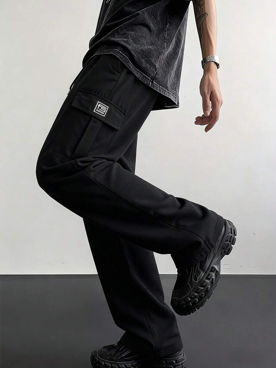 Men's Elastic Multi-Pocket Work Pants - Drawstring Waist, Multi-Pocket Design, Suitable For Hiking And Daily Comfort, Durable And Comfortable Wear, Outdoor Pants | Casual Sports Pants, Available In Multiple Colors - Black - View 1
