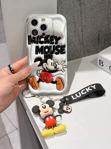 Disney Mickey Mouse Clubhouse Phone Case : 3D Fluffy Pattern Border Protector Phone Soft Phone Case With A Free Cute Mickey Bracelet Chain Lanyard, Mickey, Minnie, Goofy, Donald Duck, Daisy Duck, Pluto, For Apple 17 Promax 17 Pro 16 15 14 13 12 11 Pro Max XS Max X XR Soft Cover Summer Phone Case - White - View 3