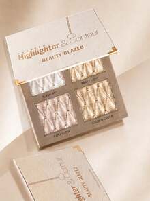 beauty glazed Palet Makeup Highlighter 4 Warna, Stik Kontur Highlighter, Bayangan Kontur Perunggu Berkilau, Palet Eyeshadow Highlighter Pencerah, Set Makeup Eyeshadow - MultiWarna - View 2