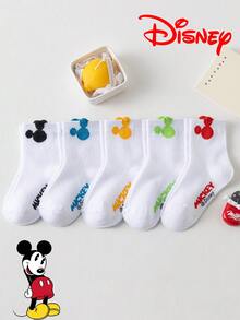 Disney 10/5/1 双装迪士尼袜子，可爱米奇白色船袜，带有彩色3D米奇耳朵图案，透气舒适卡通袜，适合儿童，可作礼物，夏季款 - 彩色 - 查看 13