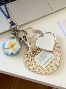 1pc Summer Fan Shaped Heart Mirror Pendant, Hawaiian Style Pendant, Fresh Fan Accessory, Portable Makeup Mirror Keychain, Summer Phone Charm, Car Hanging Decor, Bag Charm, Essential For Fashion Lovers, Suitable For Beach, Travel, Summer Vacation And Daily Life, Perfect Gift For Birthday, Travel, Party, Wedding, Holiday - Multicolor - View 2
