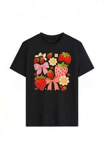 Respirable Camiseta de manga corta de moda para primavera y verano de , hecha en México, 200 gramos Estampado de dibujos animados, modelo de pareja, apta para uso interior o exterior Cuello redondo, unisex, ideal para oficina y ocio Paquete de una pieza, ropa de calor mujer - Negro - Ver 2