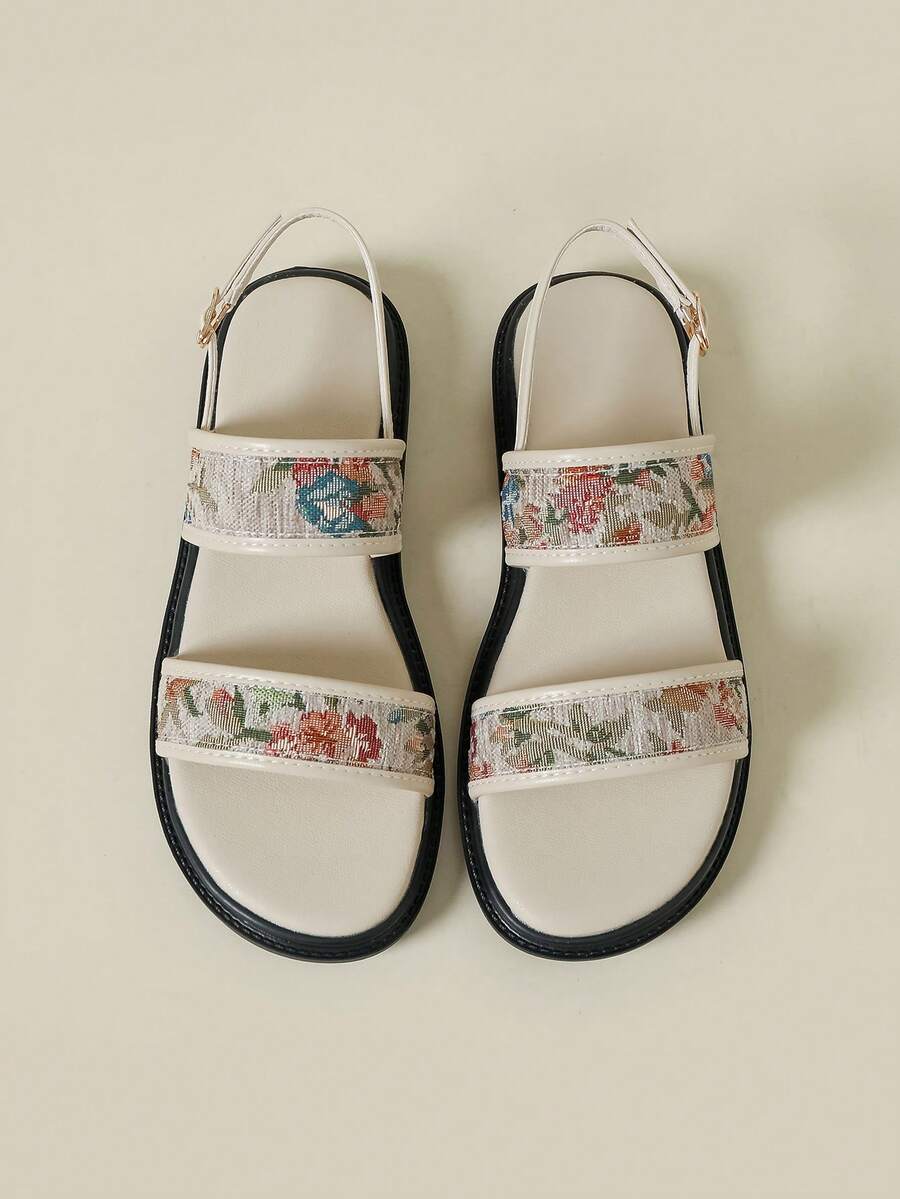 Women's Flat Sandals With Buckle Strap, Low Heel Thick Sole, Colorful Ditsy Floral, Bohemian Style, Retro V-Shaped Floral Pattern, Comfortable Summer New Wedge Low Heel Non-Slip Beach Sandals, Fashionable Outdoor Wear, 2026 Spring Autumn Asymmetrical Small Floral Breathable Fresh Elegant Dress Casual Sports Strap Criss-Cross Roman Shoes, Size 33-43