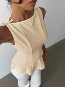 sin mangas elegante para ir a la oficina, diseño minimalista, casual de negocios para mujer, ropa de oficina, salir, para maestras, blusa casual para mujer, blusa social para mujer - Albaricoque 2 - Ver 4