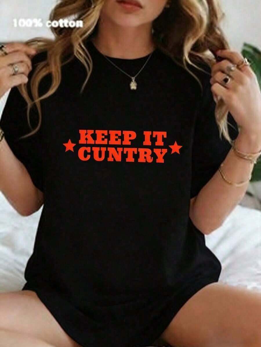 Camisa vintage de estilo vaquero occidental para mujer - Camiseta vintage de los 90s Y2K para festivales de música country con estampado "Keep It Country", suave y transpirable, de cuello redondo y manga corta, camiseta de manga corta para mujer, top de algodón casual de corte relajado con estampado "Irish Pride Green" para damas, camiseta básica casual de uso diario para damas, cuello redondo, color sólido y versátil, ideal para ir a la escuela o al supermercado, para adolescentes y jóvenes adultos, moda. - Negro - Ver 1