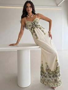Women's Summer Beach Vacation Maxi Dress Loose Dress Elegant Floral Print Spaghetti Strap Apricot Dress Summer Dresses For Women,Graduation,Teacher Outfits For Women,Teacher Dress,Romantic Dress,Elegant Party Dresses,Casual Long Dresses - 多色 2 - 查看 1