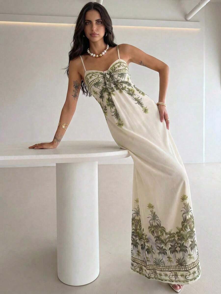 Women's Summer Beach Vacation Maxi Dress Loose Dress Elegant Floral Print Spaghetti Strap Apricot Dress Summer Dresses For Women,Graduation,Teacher Outfits For Women,Teacher Dress,Romantic Dress,Elegant Party Dresses,Casual Long Dresses - 多色 2 - 查看 1