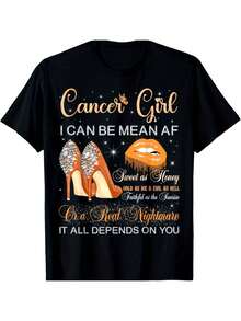 Women's T-Shirt, Men's T-Shirt With The Cancer Zodiac Sign, With A Cancer Girl Slogan And Astrological Symbol - Gold Text With Pink Lips/High Heels Design, Casual Crew Neck T-Shirt, Suitable For Cancer Birthdays And Astrology Enthusiasts (June-July) - Fun Cancer-Themed Garment - 白色 - 查看 11