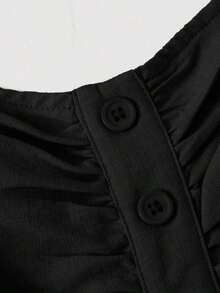 Vestido camisero corto con decoración de botones para mujer, amarillo pálido - Negro - Ver 8
