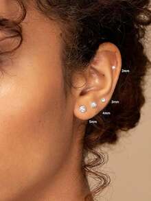 Bộ 4 đôi bông tai đinh tán bằng thép không gỉ, không gây dị ứng, đính đá Cubic Zirconia màu bạc, dành cho nữ. - Bạc - Xem 2