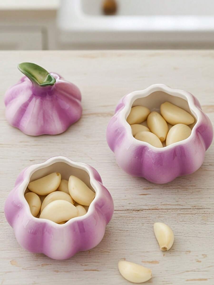 Tarro de almacenamiento de ajo, tarro de cerámica para almacenamiento de especias apto para cocina doméstica, mesa de comedor, ajo, jengibre, chile, Día de San Valentín, regalo perfecto - Multicolor - Ver 1