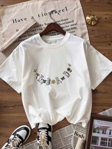 Short-Sleeve T-Shirt With Floral And Tropical Print, A  Short-Sleeve T-Shirt For Spring And Summer 2026, Made In Mexico, 180 Grams. Cartoon Print, Couple Design, Suitable For Indoor Or Outdoor Wear. Crew Neck, Unisex, Ideal For The Office And Leisure. One-Pack. - WH-P631577SLNDXZGY443 - 查看 4