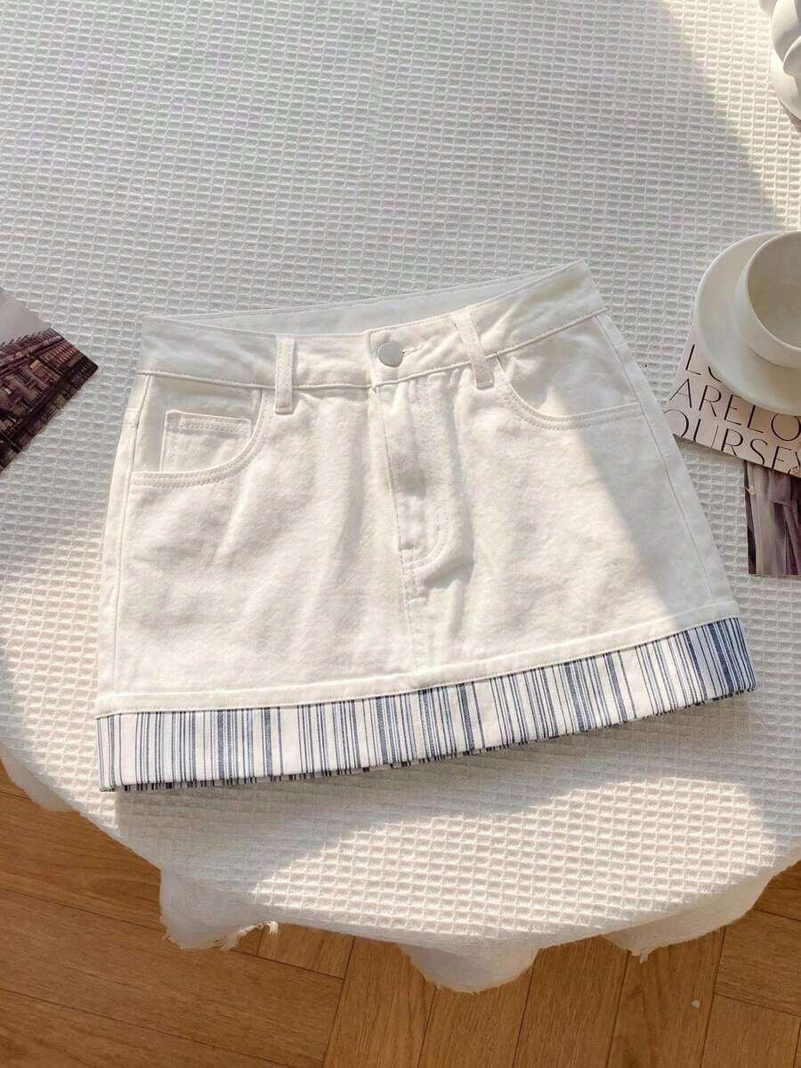 Minifalda de mezclilla para mujer, estilo Y2K, para conciertos, de vuelta a la escuela - Blanco - Ver 1