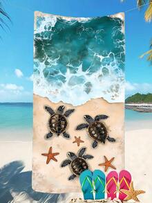 1pc Ocean Series Beach Towel, Sea Turtle & Starfish Pattern - Extra Large Size, Super Soft Quick-Dry, Waterproof And Sand-Proof. Perfect For Pool Side Relaxation, Beach Vacation, Yoga Practice And Outdoor Adventure. - Multicolor - View 9