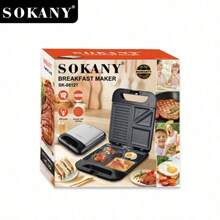 SOKANY 08127 早餐機，26cm 緊湊設計，1400W 雙面加熱，物理不沾塗層，防燙手柄，LED 指示燈，適用於家庭/宿舍/辦公室/早餐店 - 黑色 - 查看 10