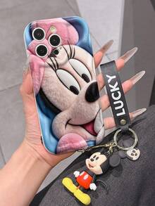 Disney Mickey Mouse Clubhouse Phone Case : 3D Fluffy Pattern Border Protector Phone Soft Phone Case With A Free Cute Mickey Bracelet Chain Lanyard, Mickey, Minnie, Goofy, Donald Duck, Daisy Duck, Pluto, For Apple 17 Promax 17 Pro 16 15 14 13 12 11 Pro Max XS Max X XR Soft Cover Summer Phone Case - trắng - Xem 5