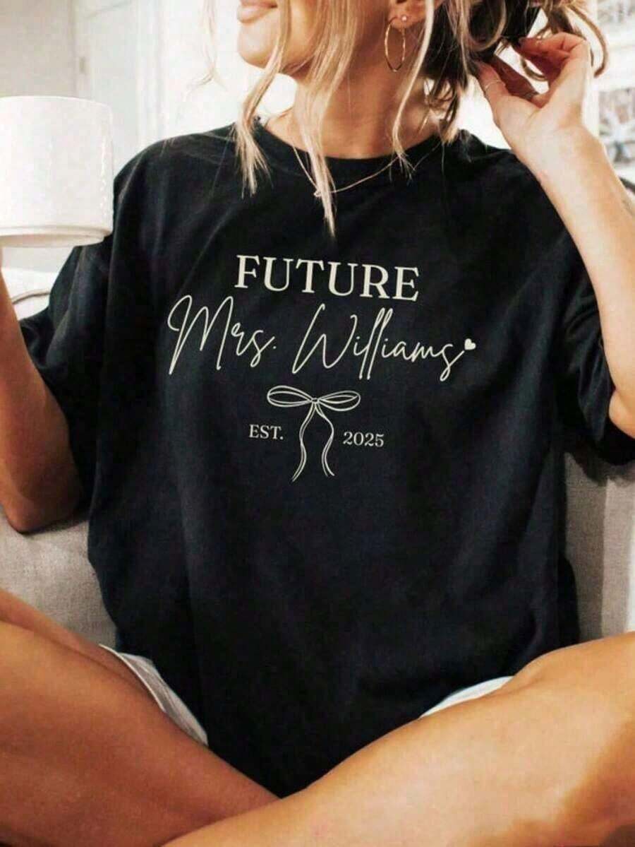 1 pieza Futura Esposa Camiseta Coqueta para Fiesta de Solteras, Regalo para Futura Novia, Camiseta para Despedida de Soltera, Estilos Cómodos y Acogedores de Verano, Adecuada para el Uso Diario Casual de Mujeres, 180g 100% Algodón, Conjuntos de Verano - Estilo Urbano Vintage, Camiseta Unisex de Algodón Suelto de Manga Corta con Cuello Redondo, blusas para mujer. blusas.blusas casuales para dama. - Negro - Ver 1