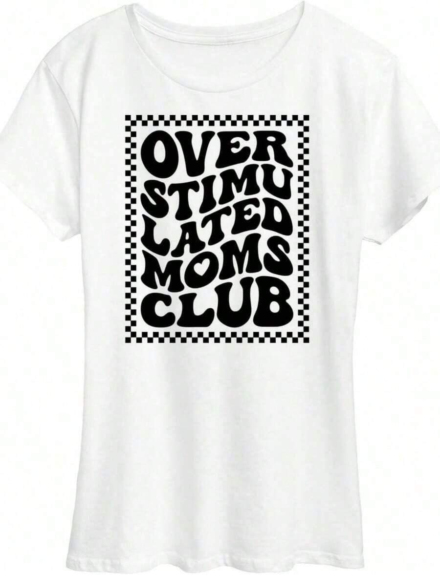 1pcs,Summer Tee,Soft ,-MakeMeChic Women's Graphic Print Round Neck Tee Shirts Short Sleeve Loose Summer Shirts-Couple Style,Bachelorette Outfit,Summer Tops For Women And Men,100% Cotton,It Is The Perfect Choice For Holiday Celebrations Such As National Day, Victoria Day, Mother's Day, And Other Party Occasions - White 9 - View 1