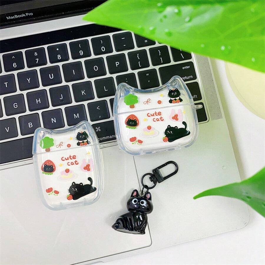1 chiếc mặt dây chuyền hình mèo dâu tây dễ thương, phù hợp với tai nghe Bluetooth không dây Apple Airpods4 thế hệ 1/2/3 Pro2. - Nhiều màu - Xem 1
