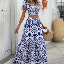 Holidaya Women's Holiday Allover Print Square Neck Blouse And Ruffle Hem Skirt Set - Albaricoque - Ver 4