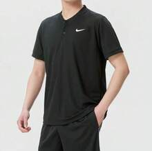 Nike Camiseta de manga corta para hombre, de secado rápido y con cuello tipo hoja. - Negro - Ver 4