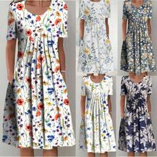 2026 Plus Size Spring/Summer Women's Elegant Flared Dress With Round Neck And Printed Short Sleeves - Color #1 - View 3