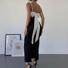 Women's Elegant Minimalist Exquisite Romantic Sweet Wedding Ceremony Party Vacation Backless Colorblock Bow Decor Black & White Spaghetti Strap Long Dress, Spring/Summer,Party Dress Fashion Clothing Summer Outfits Spring Outfits For Women  Wedding Guest Dress  Summer Holiday - Blanco y Negro - Ver 4