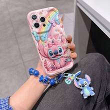 Disney Has Authorized, Phone Case - Chain Set, The Stitch Lilo & Stitch 3D Phone Case Plus A Silicone 3D Stitch Bracelet With Metallic Ring Removable Bracelet, Stitch And Angel Pattern, Compatible With Iphone17/16/15/14/13/12/11/XS/XR/X Plus Pro Max, A Stylish Cartoon Phone Case, The Perfect Gift Choice, Phone Protection, Durable Phone Cover, Great Gift For Friends And Family. - 白色 - 查看 6