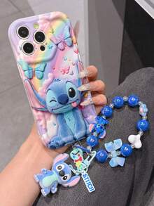 Disney Has Authorized, Phone Case - Chain Set, The Stitch Lilo & Stitch 3D Phone Case Plus A Silicone 3D Stitch Bracelet With Metallic Ring Removable Bracelet, Stitch And Angel Pattern, Compatible With Iphone17/16/15/14/13/12/11/XS/XR/X Plus Pro Max, A Stylish Cartoon Phone Case, The Perfect Gift Choice, Phone Protection, Durable Phone Cover, Great Gift For Friends And Family. - White - View 2