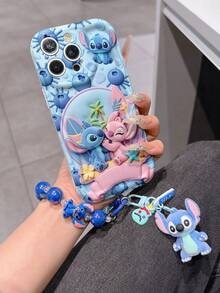 Disney Has Authorized, Phone Case - Chain Set, The Stitch Lilo & Stitch 3D Phone Case Plus A Silicone 3D Stitch Bracelet With Metallic Ring Removable Bracelet, Stitch And Angel Pattern, Compatible With Iphone17/16/15/14/13/12/11/XS/XR/X Plus Pro Max, A Stylish Cartoon Phone Case, The Perfect Gift Choice, Phone Protection, Durable Phone Cover, Great Gift For Friends And Family. - 白色 - 查看 1