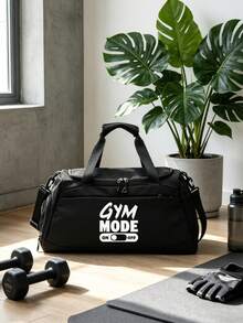 1个多功能男女通用健身包，清晰印有“GYM MODE”切换图案，涤纶材质，多口袋设计，中号圆筒形包，适合健身和休闲使用 - 彩色 - 查看 2