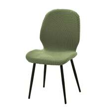1pc Jacquard Solid Color Dining Chair Cover, Nordic Style Stretch Curved Back Chair Slipcover, Suitable For Kitchen, Wedding, Party - Olive Green - View 7