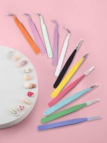 Set de 2 pinzas de acero inoxidable (rectas y curvas), incluye pinzas para pestañas, pegatinas para pinzas y clips de cinta de papel, set multifuncional para papelería, manualidades de scrapbooking, álbumes, útiles escolares, manualidades de macarons, cocina, pegatinas, álbumes, pestañas, joyería, modelos y talla grande. - Multicolor - Ver 11
