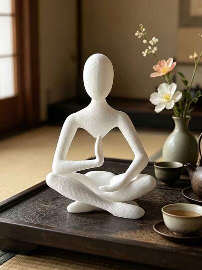 Estatua de yoga abstracta blanca, figura de meditación moderna, decoración zen tranquila y pacífica para el hogar y la oficina, regalo ideal para amantes del yoga