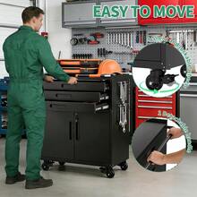 Storage Cabinet, Metal Rolling Tool Cabinet With 2 Pegboard And 10 Hook, Heavy Duty Mechanics Tool Chest Storage For Workshop, - Black-3 Drawer 2 Do - View 1