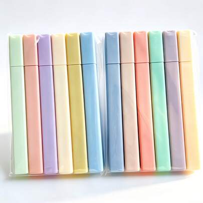 6pcs Multi-Color Fluorescent Highlighter Pens, Pastel Soft Tones, Smudge-Proof, Muted Color Design, Suitable For Journaling, Student Learning, Office Supplies, School Stationery And Back To School Season