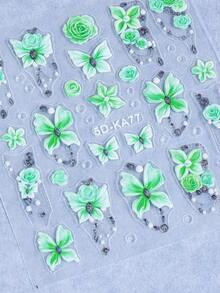 5D Butterfly Rose Rhinestone Nail Stickers 3pcs Gradient Rose Red Blue Green Hibiscus Flower Petal Clear Rhinestone Gem Jewelry Chain Embossed Manicure Tips Design DIY Y2K Spring Summer Self-Adhesive Decal Slider Salon Nail Decoration Nail Supplies - Multicolor - View 6