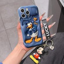 Disney Mickey Mouse Clubhouse Phone Case : 3D Fluffy Pattern Border Protector Phone Soft Phone Case With A Free Cute Mickey Bracelet Chain Lanyard, Mickey, Minnie, Goofy, Donald Duck, Daisy Duck, Pluto, For Apple 17 Promax 17 Pro 16 15 14 13 12 11 Pro Max XS Max X XR Soft Cover Summer Phone Case - 白色 - 查看 1
