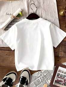 Women's Casual Short Sleeve Lip Print T-Shirt, Summer, Women's Warm Clothing, Elegant Blouses For Women - 白色 - 查看 4