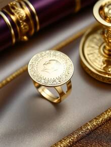 Herseygold 1 chiếc nhẫn đồng xu Ottoman có thể điều chỉnh, nhẫn biểu tượng Thổ Nhĩ Kỳ mạ vàng, trang sức lễ hội cưới hỏi Trung Đông Ả Rập dành cho phụ nữ - Vàng - Xem 3