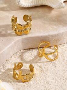 Bộ 3 chiếc nhẫn hở hình sao biển mạ vàng 18K bằng thép không gỉ, thích hợp cho nữ đeo hàng ngày, dự tiệc và đi biển. - Vàng - Xem 5