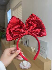 1pc Glitter Bow Headband, Cute Non-Damaging Hair Hoop, Stage Performance Party Hair Accessory - Multicolor - View 8