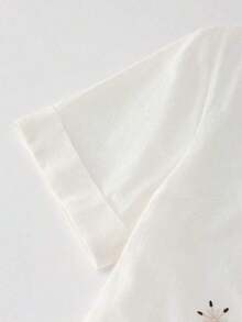 Blusa de mujer de unicolor con escote en V, minimalista y elegante de manga corta, adecuada para el uso diario - Blanco 2 - Ver 4